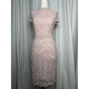 City Studio Pink Lace Open Back Beaded Neck Cocktail Dress Size 7
